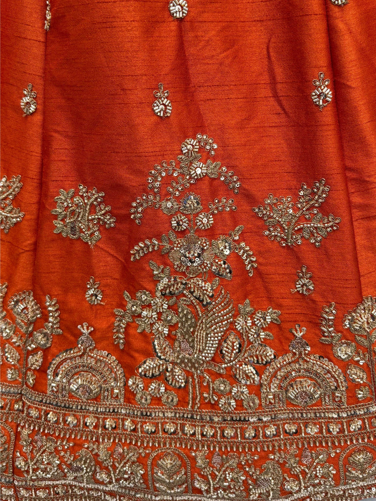 Royal Orange Dori Work Silk Bridal Lehenga Choli With Double Dupatta