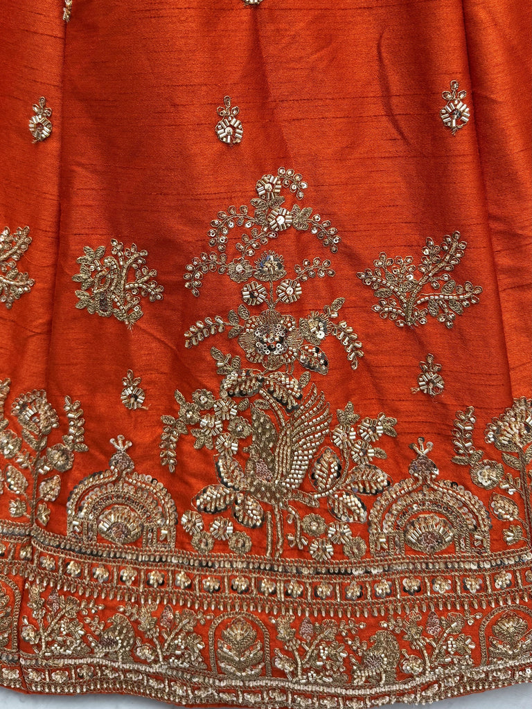 Royal Orange Dori Work Silk Bridal Lehenga Choli With Double Dupatta