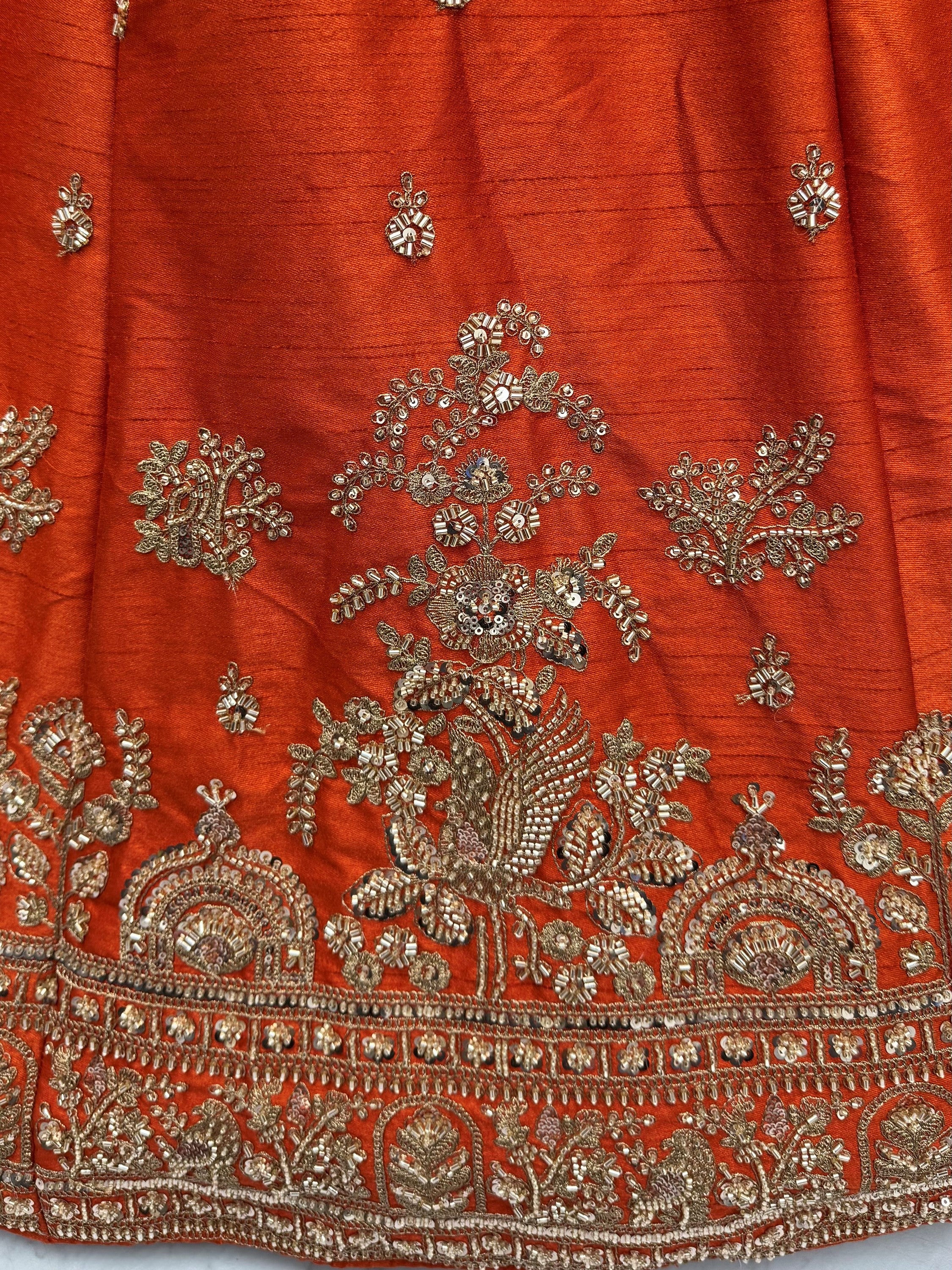 Royal Orange Dori Work Silk Bridal Lehenga Choli With Double Dupatta