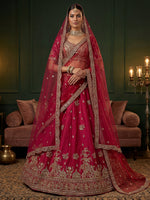 Alluring Rani Pink Zari Embroidered Silk Bridal Lehenga Choli With Double Dupatta