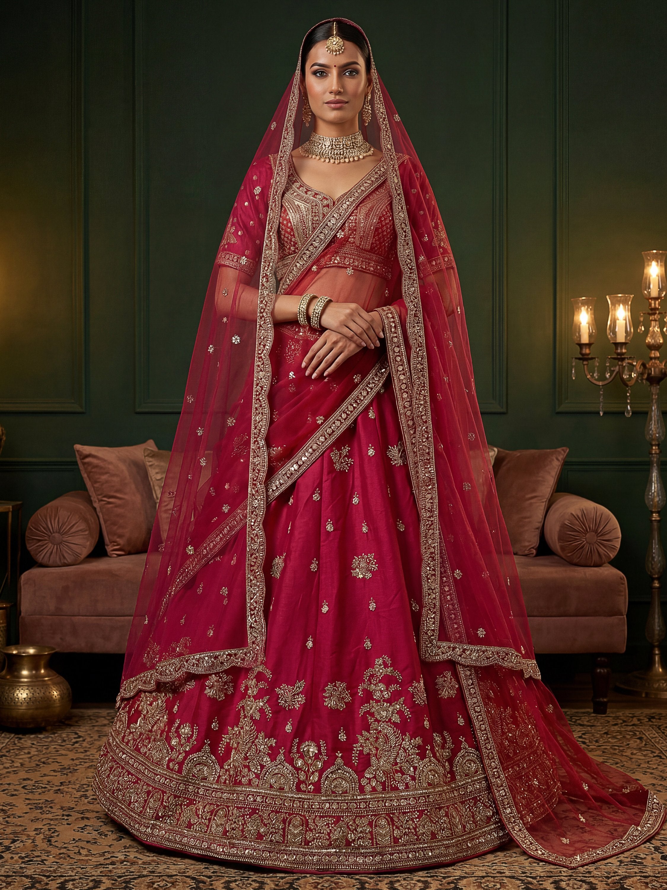 Alluring Rani Pink Zari Embroidered Silk Bridal Lehenga Choli With Double Dupatta