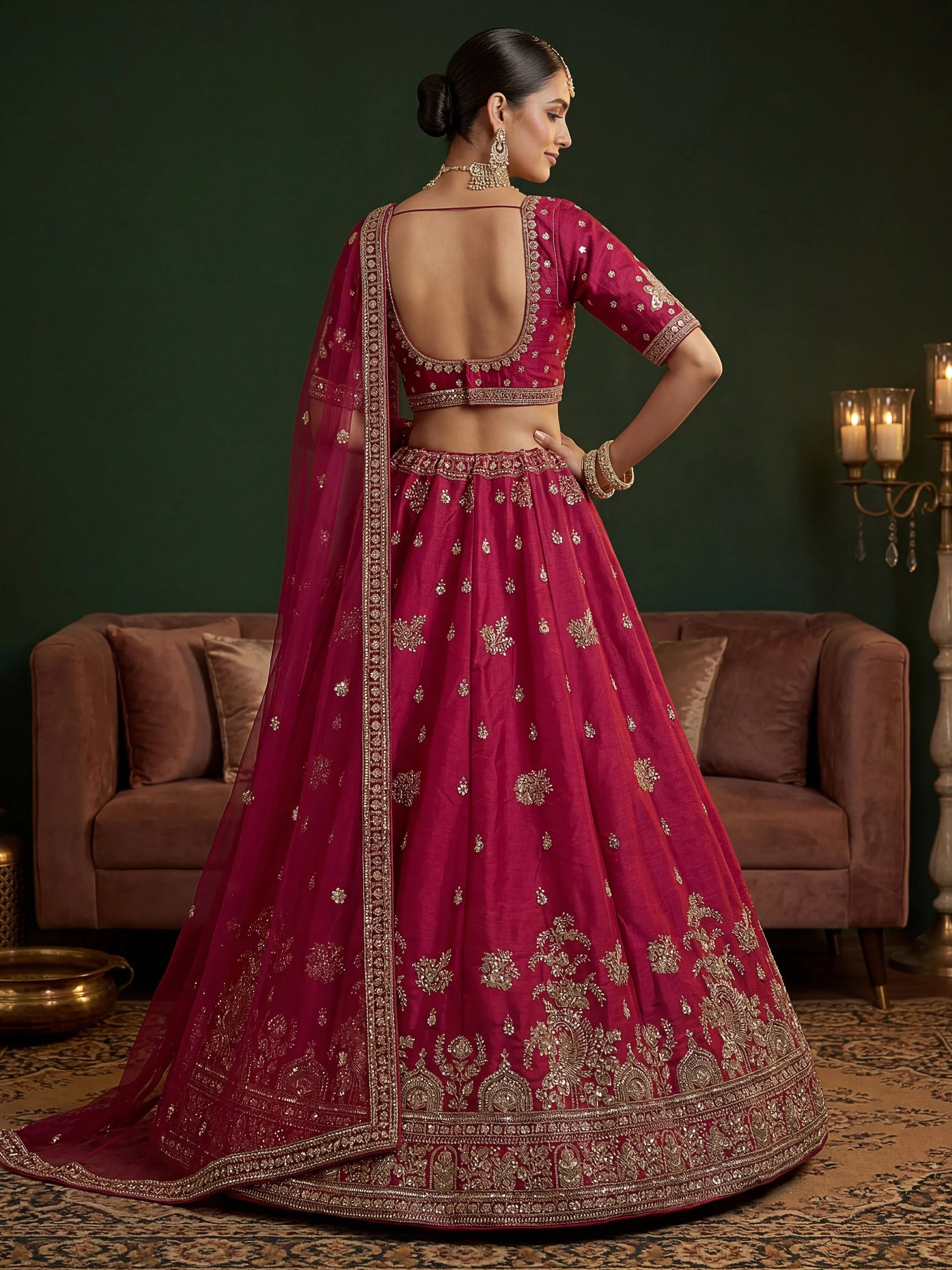 Alluring Rani Pink Zari Embroidered Silk Bridal Lehenga Choli With Double Dupatta