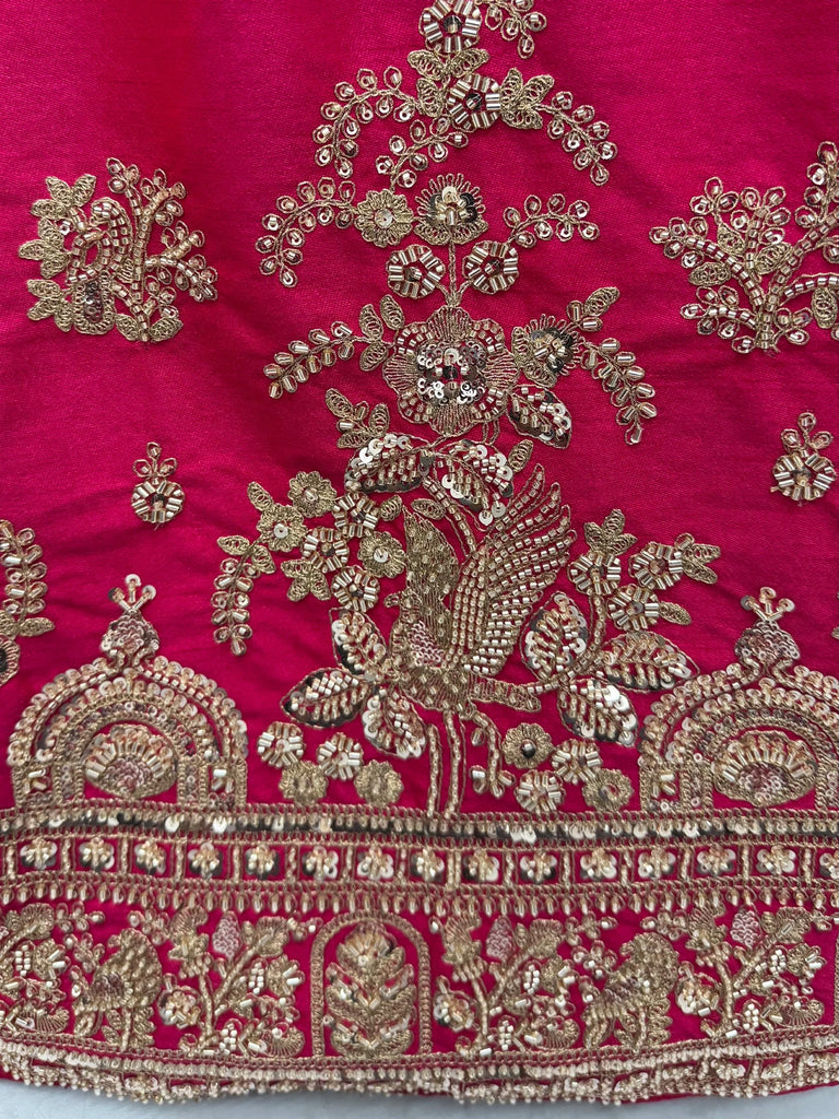 Alluring Rani Pink Zari Embroidered Silk Bridal Lehenga Choli With Double Dupatta