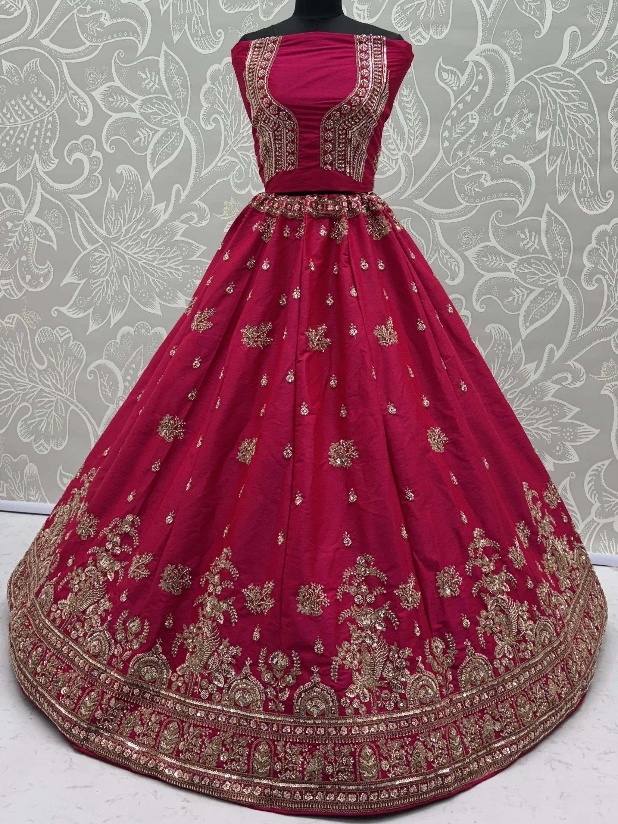 Alluring Rani Pink Zari Embroidered Silk Bridal Lehenga Choli With Double Dupatta