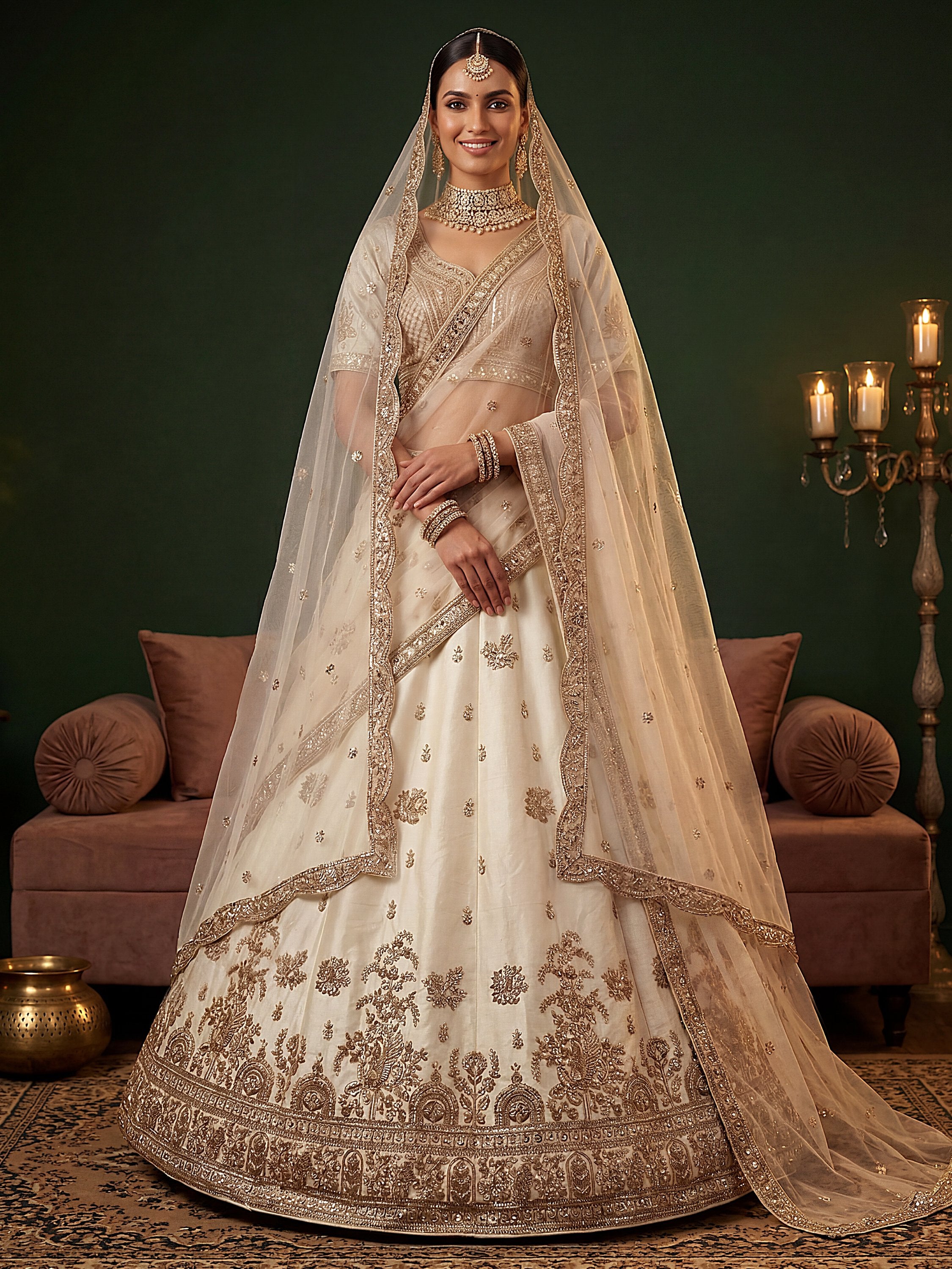 Ravishing Off White Sequins Silk Bridal Lehenga Choli With Double Dupatta