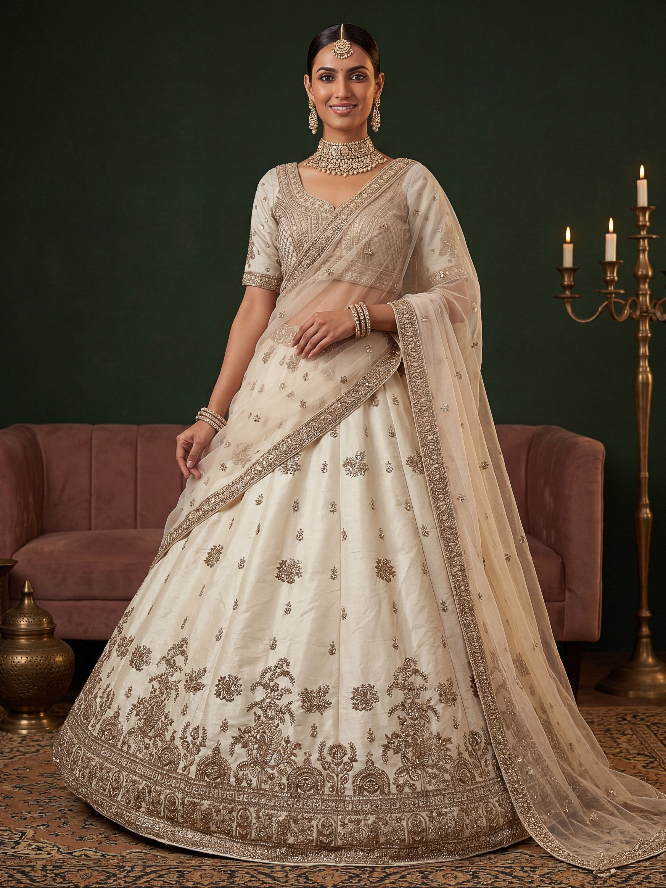 Ravishing Off White Sequins Silk Bridal Lehenga Choli With Double Dupatta