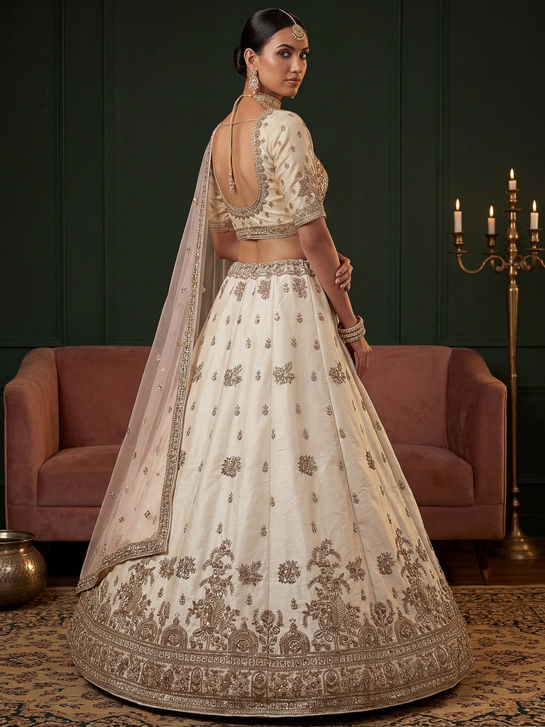 Ravishing Off White Sequins Silk Bridal Lehenga Choli With Double Dupatta