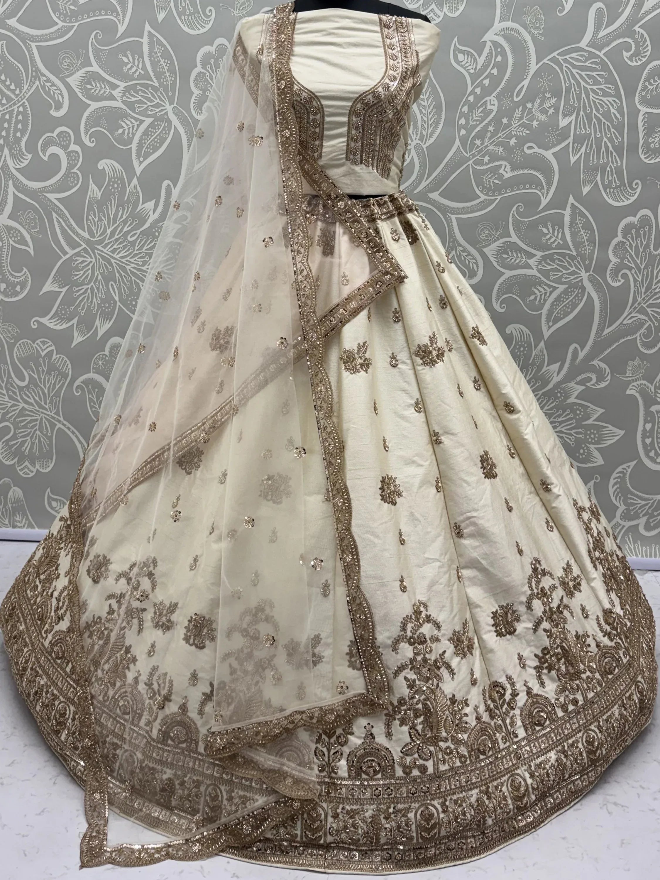 Ravishing Off White Sequins Silk Bridal Lehenga Choli With Double Dupatta