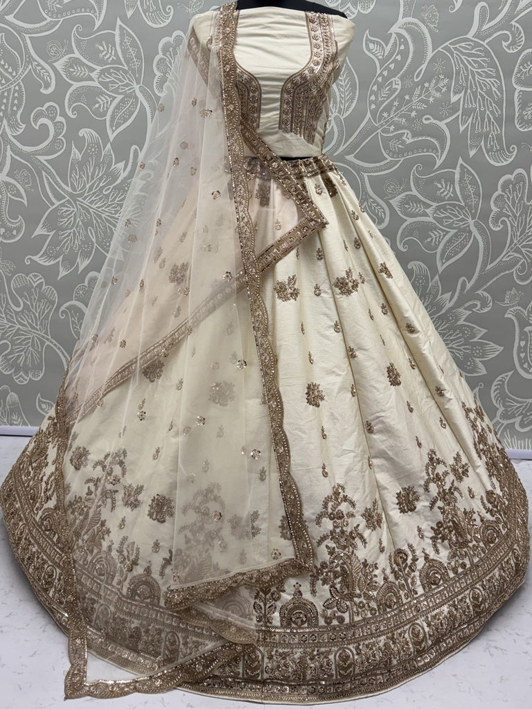 Ravishing Off White Sequins Silk Bridal Lehenga Choli With Double Dupatta