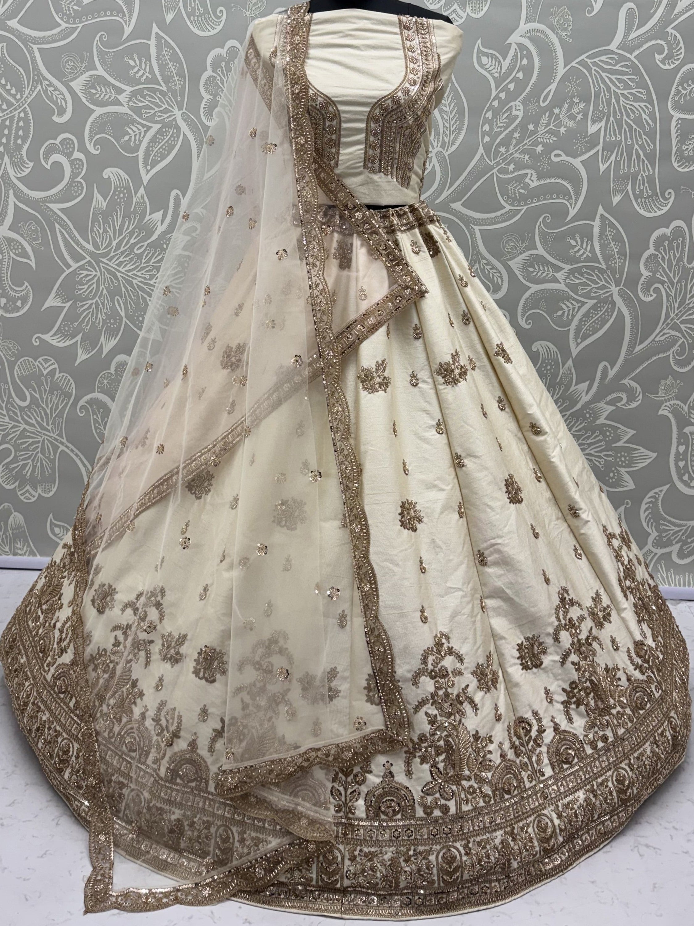 Ravishing Off White Sequins Silk Bridal Lehenga Choli With Double Dupatta