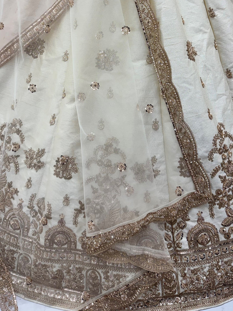 Ravishing Off White Sequins Silk Bridal Lehenga Choli With Double Dupatta