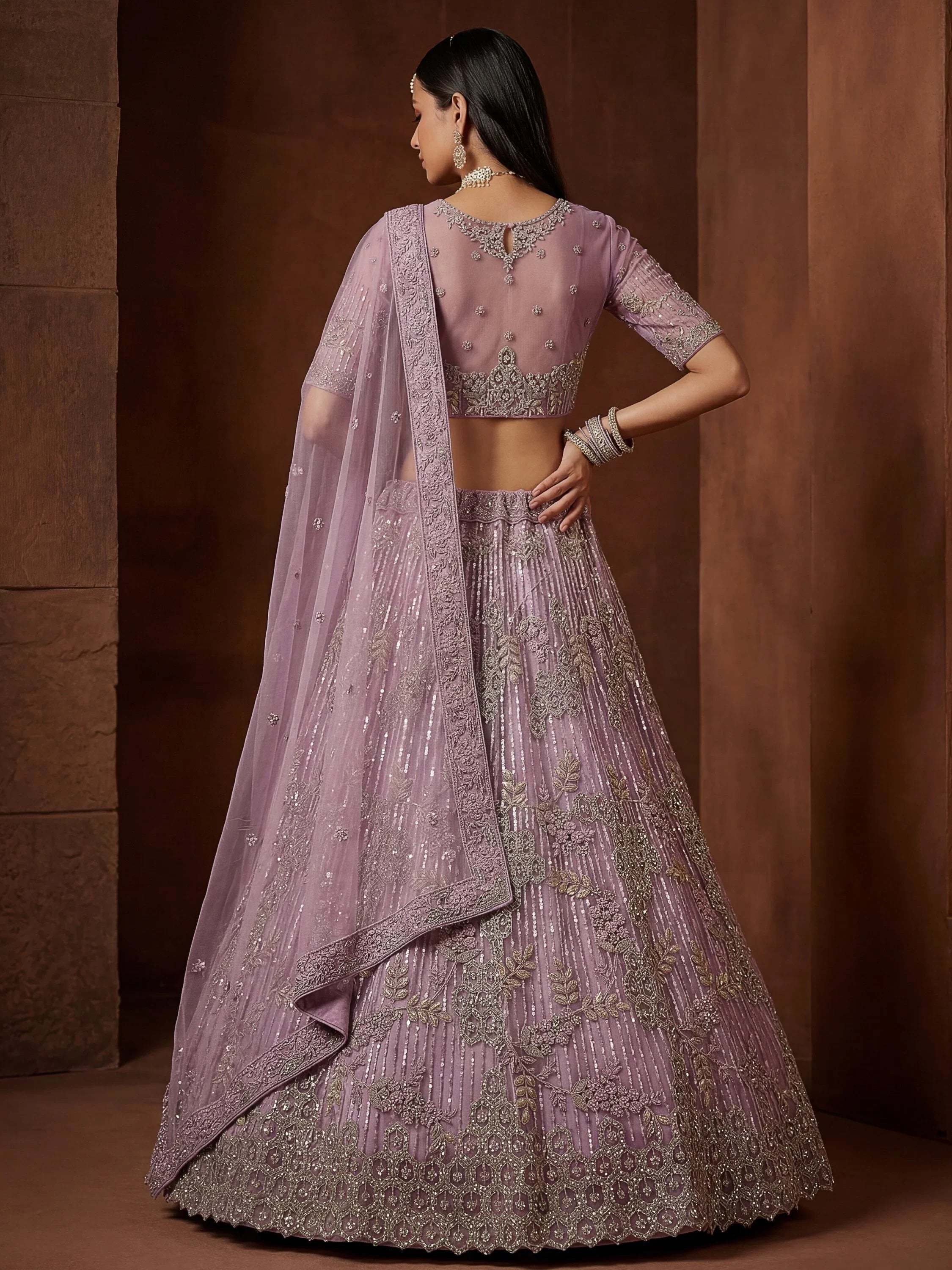 Breathtaking Lavender Zircon Work Net Bridesmaid Lehenga With Blouse