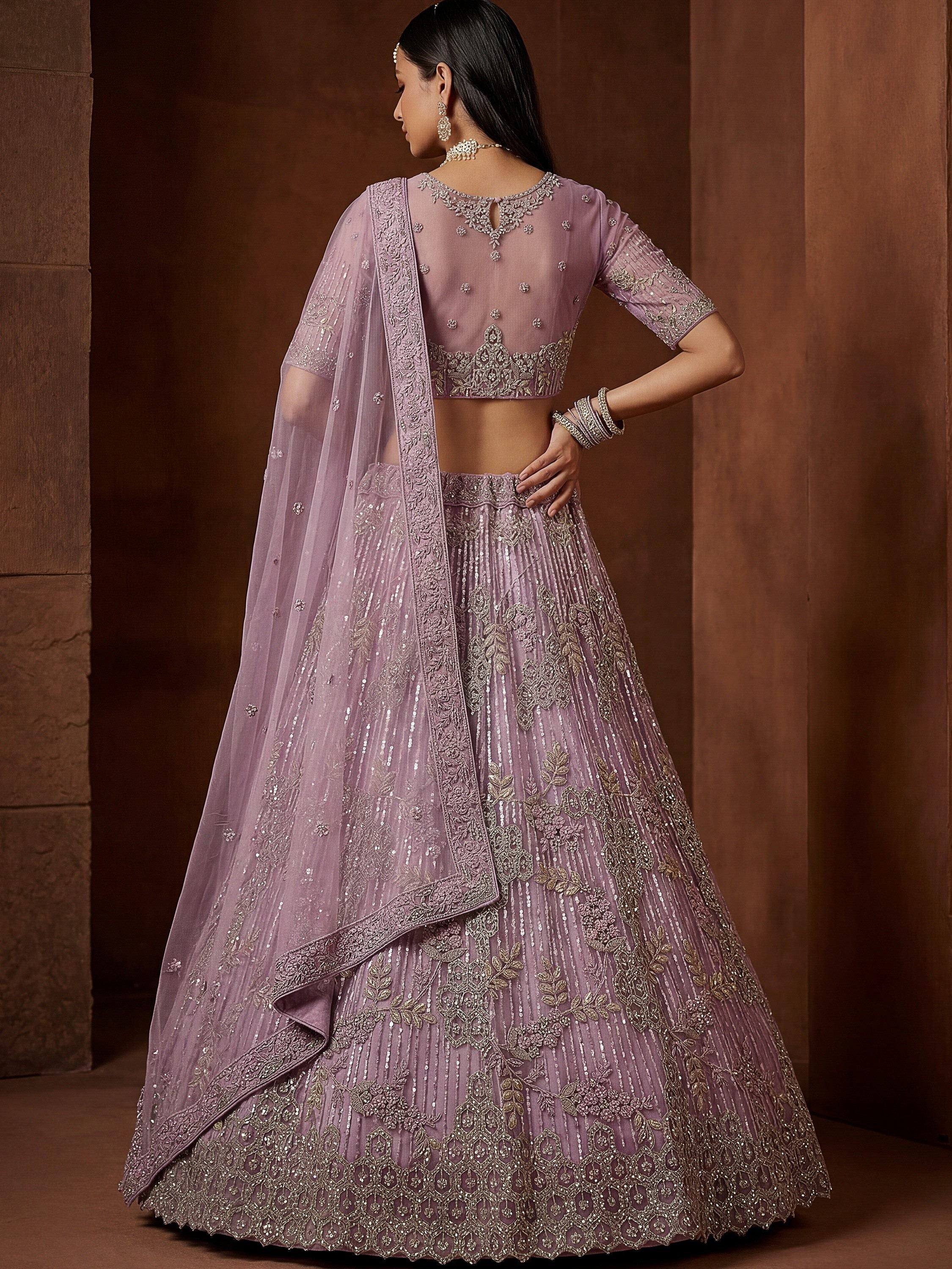 Breathtaking Lavender Zircon Work Net Bridesmaid Lehenga With Blouse