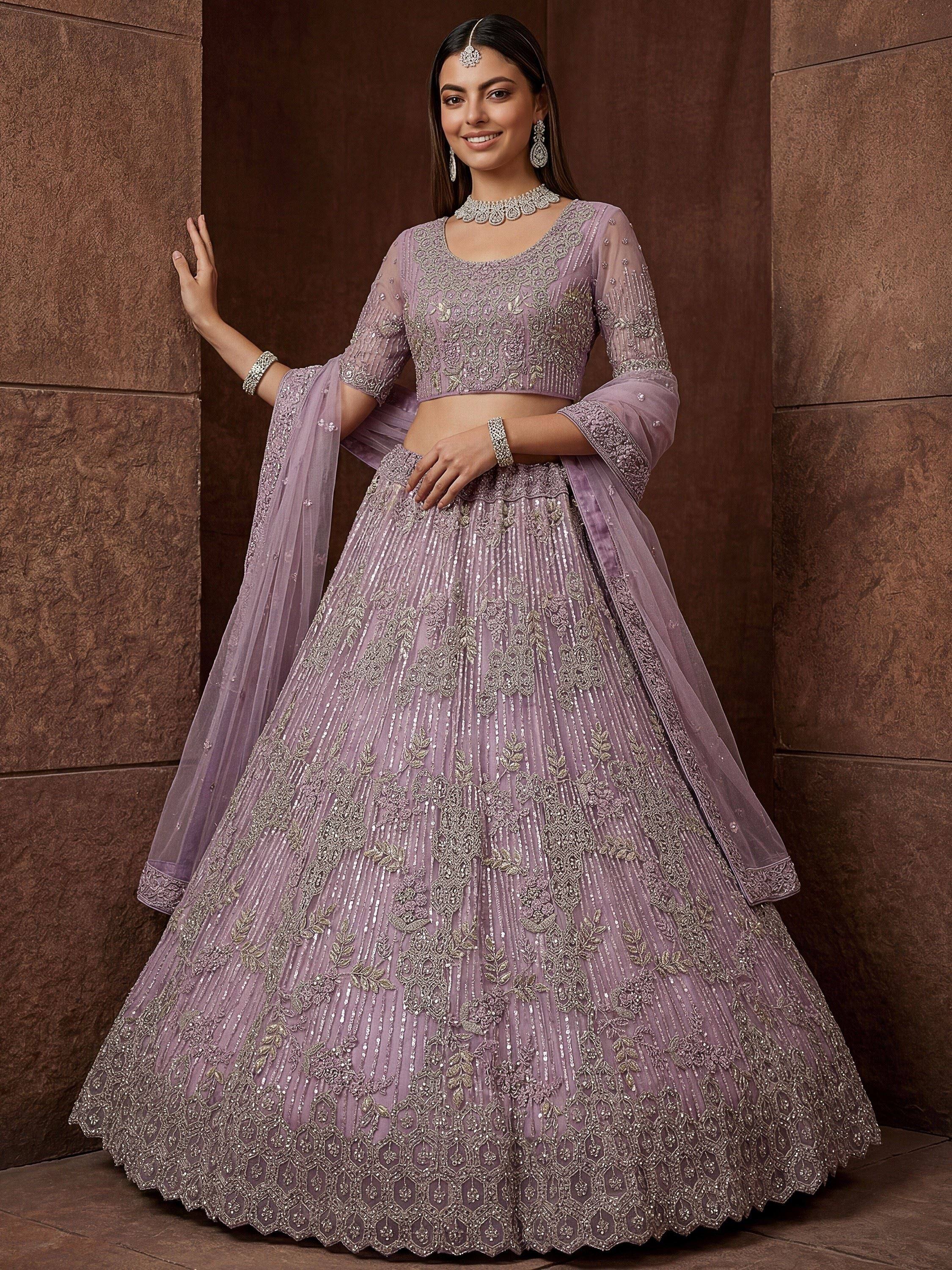 Breathtaking Lavender Zircon Work Net Bridesmaid Lehenga With Blouse