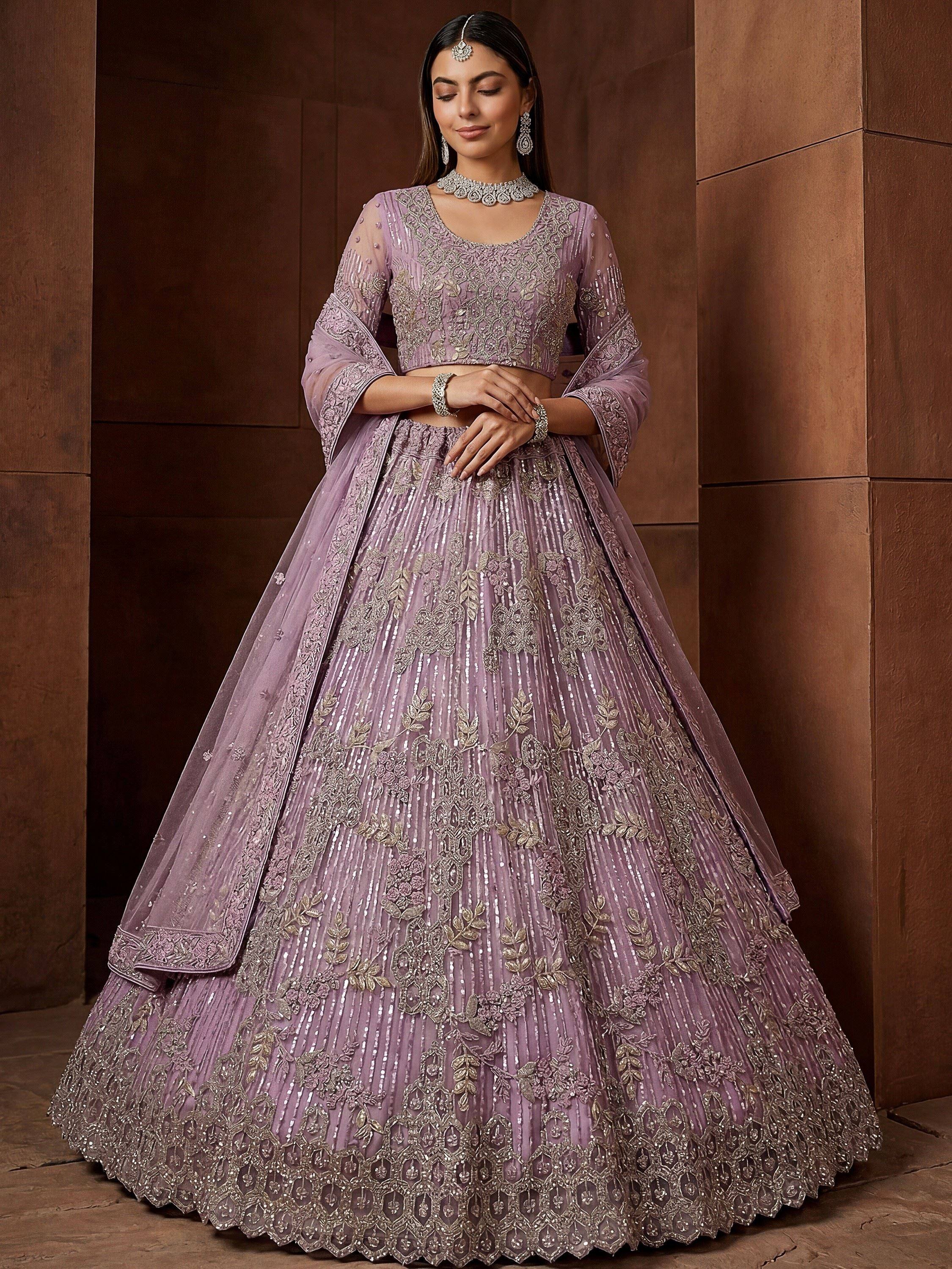 Breathtaking Lavender Zircon Work Net Bridesmaid Lehenga With Blouse