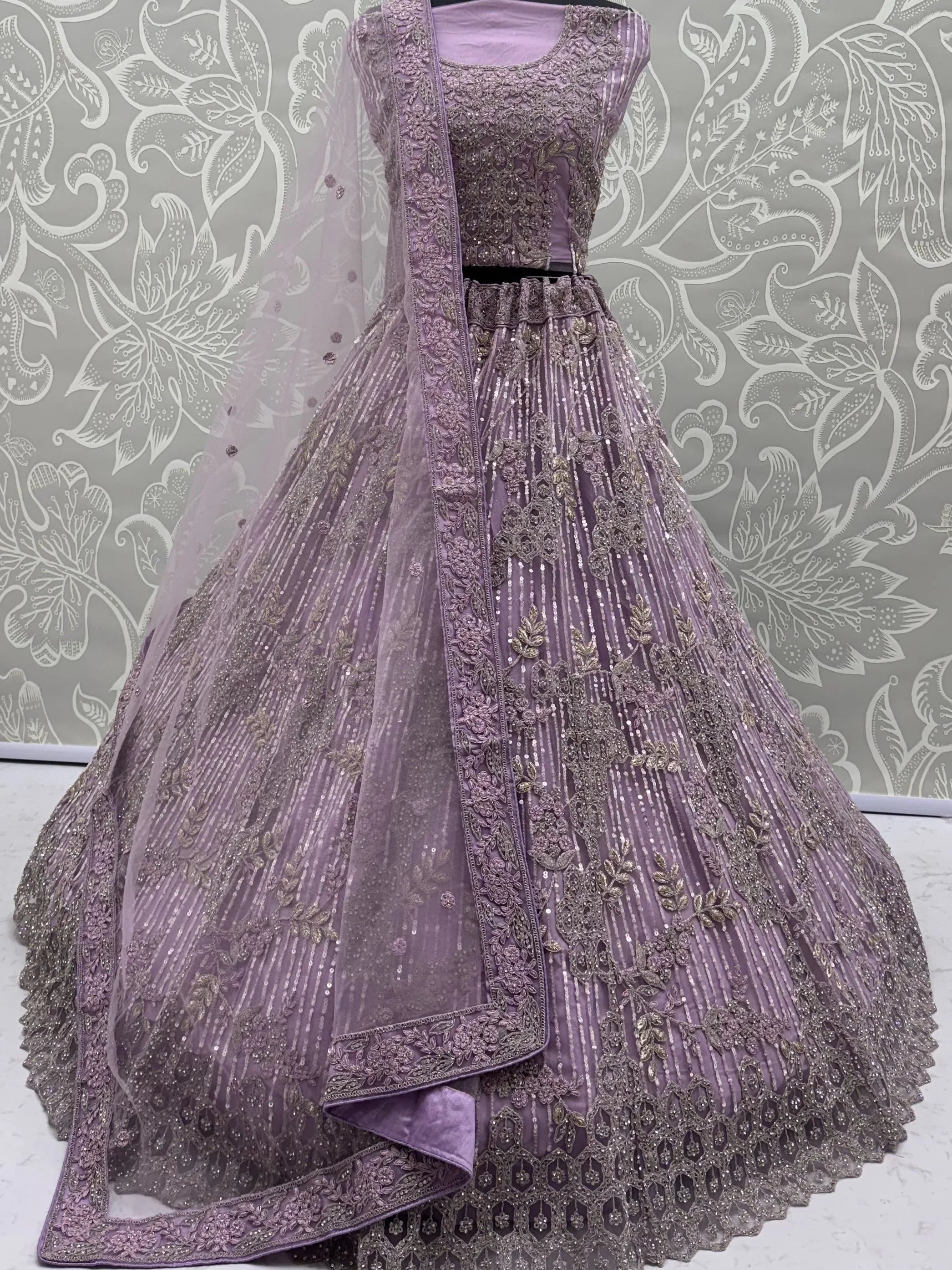 Breathtaking Lavender Zircon Work Net Bridesmaid Lehenga With Blouse