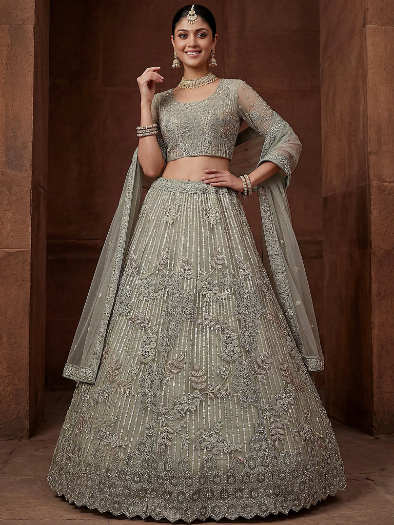 Lavish Green Dori Embroidered Net Wedding Wear Lehenga Choli