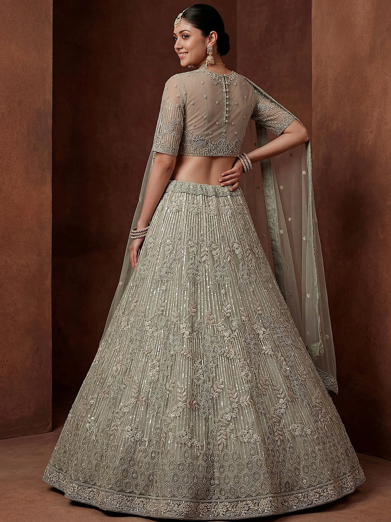 Lavish Green Dori Embroidered Net Wedding Wear Lehenga Choli