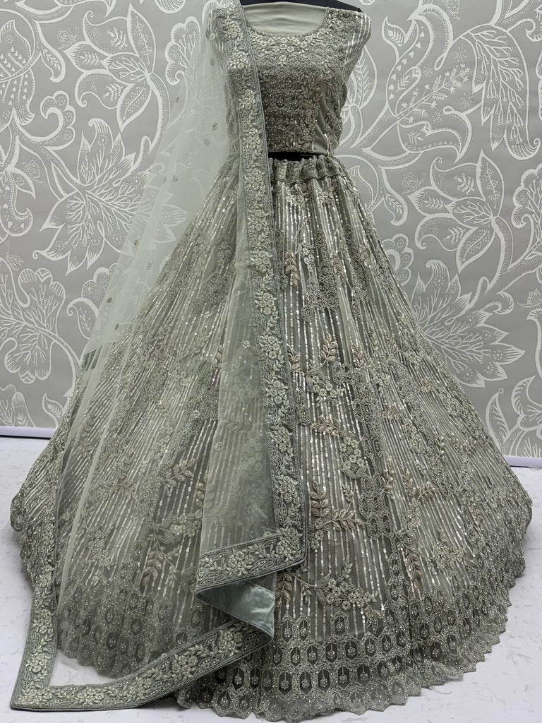 Lavish Green Dori Embroidered Net Wedding Wear Lehenga Choli
