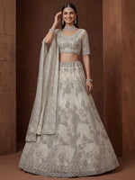 Sparkling Cream Zari Work Net Reception Wear Lehenga Choli With Dupatta