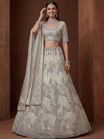 Sparkling Cream Zari Work Net Reception Wear Lehenga Choli With Dupatta