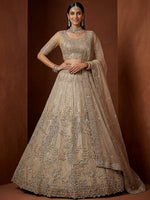 Noteworthy Beige Sequins Net Sangeet Wear Lehenga Choli With Dupatta