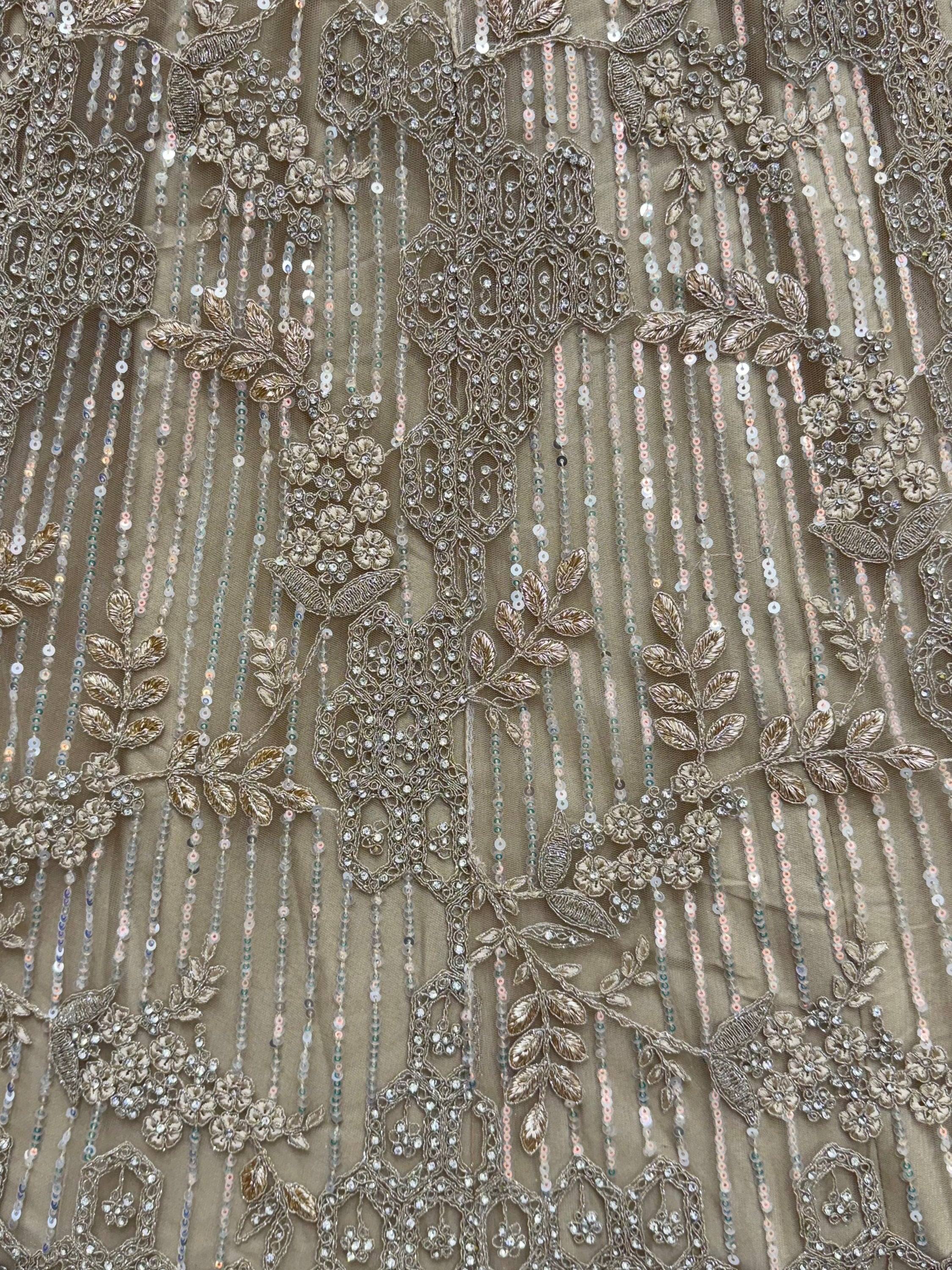 Noteworthy Beige Sequins Net Sangeet Wear Lehenga Choli With Dupatta