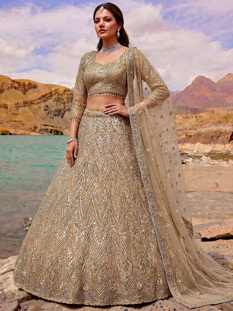 Luxurious Gold Sequins Net Reception Wear Lehenga Choli With Dupatta