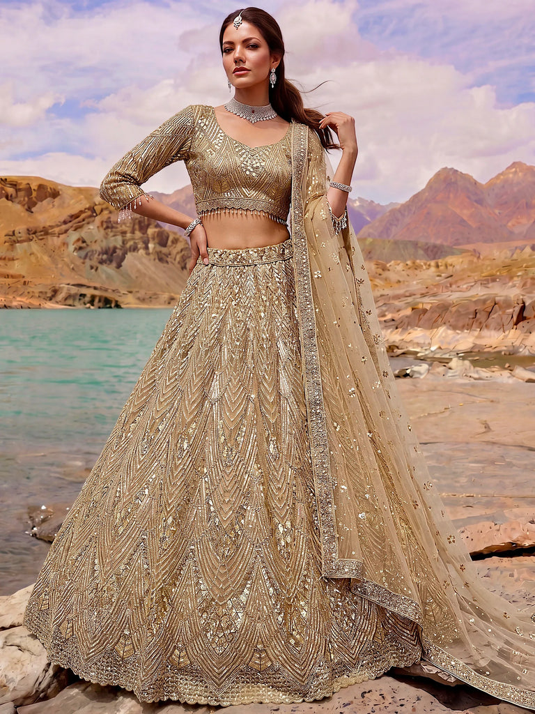 Luxurious Gold Sequins Net Reception Wear Lehenga Choli With Dupatta