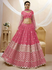 Pretty Pink Embroidered Georgette Bridesmaid Plus Size Lehenga Choli