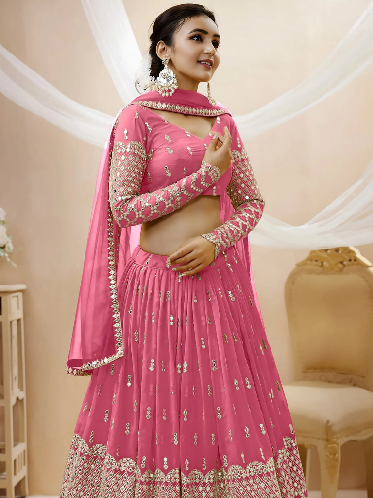 Glamorous Pink Sequins Georgette Engagement Wear Lehenga Choli