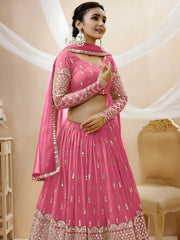 Glamorous Pink Sequins Georgette Engagement Wear Lehenga Choli