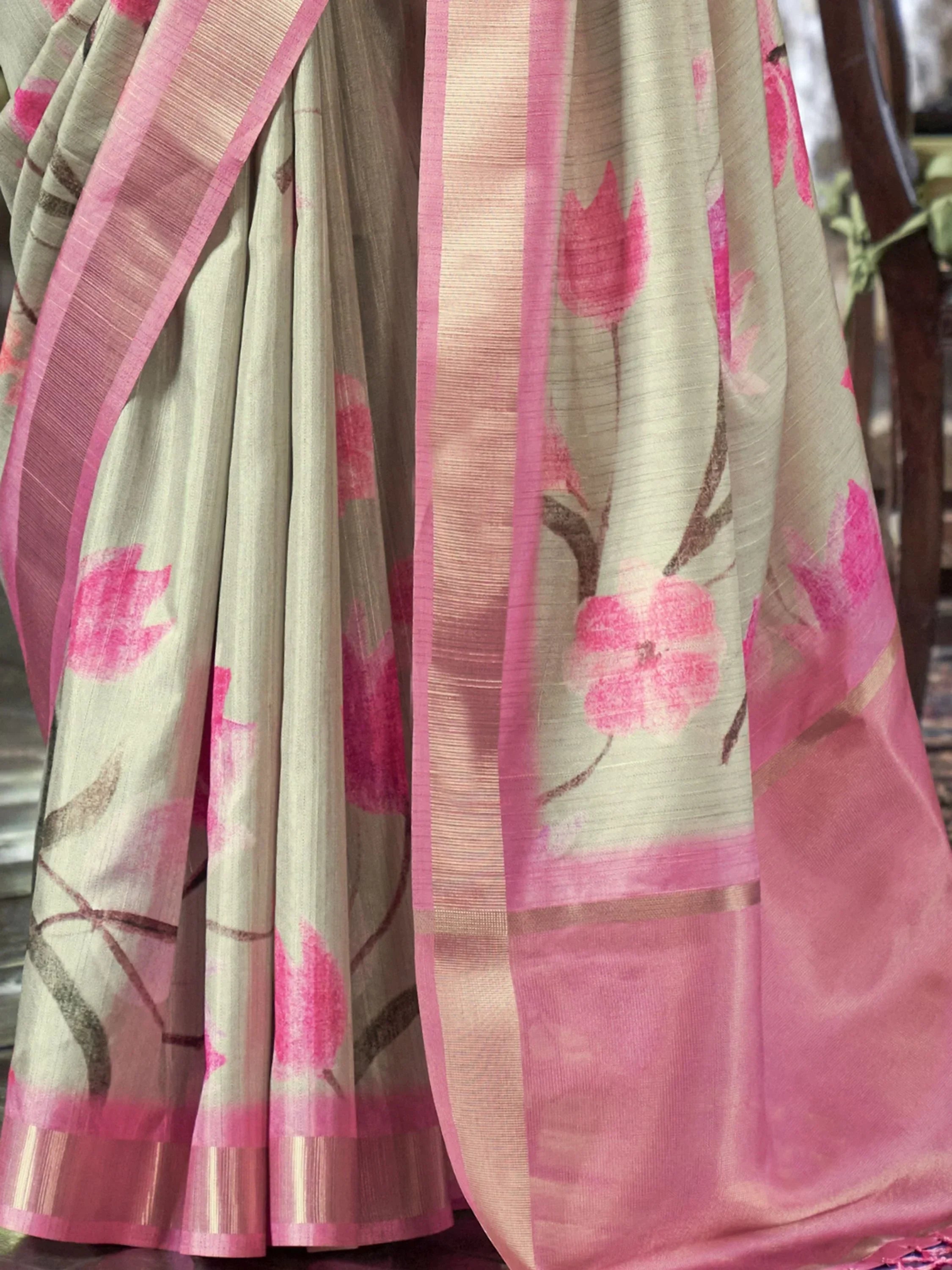 Marvelous Cream Printed Banarasi Silk Function Wear Saree With Blouse