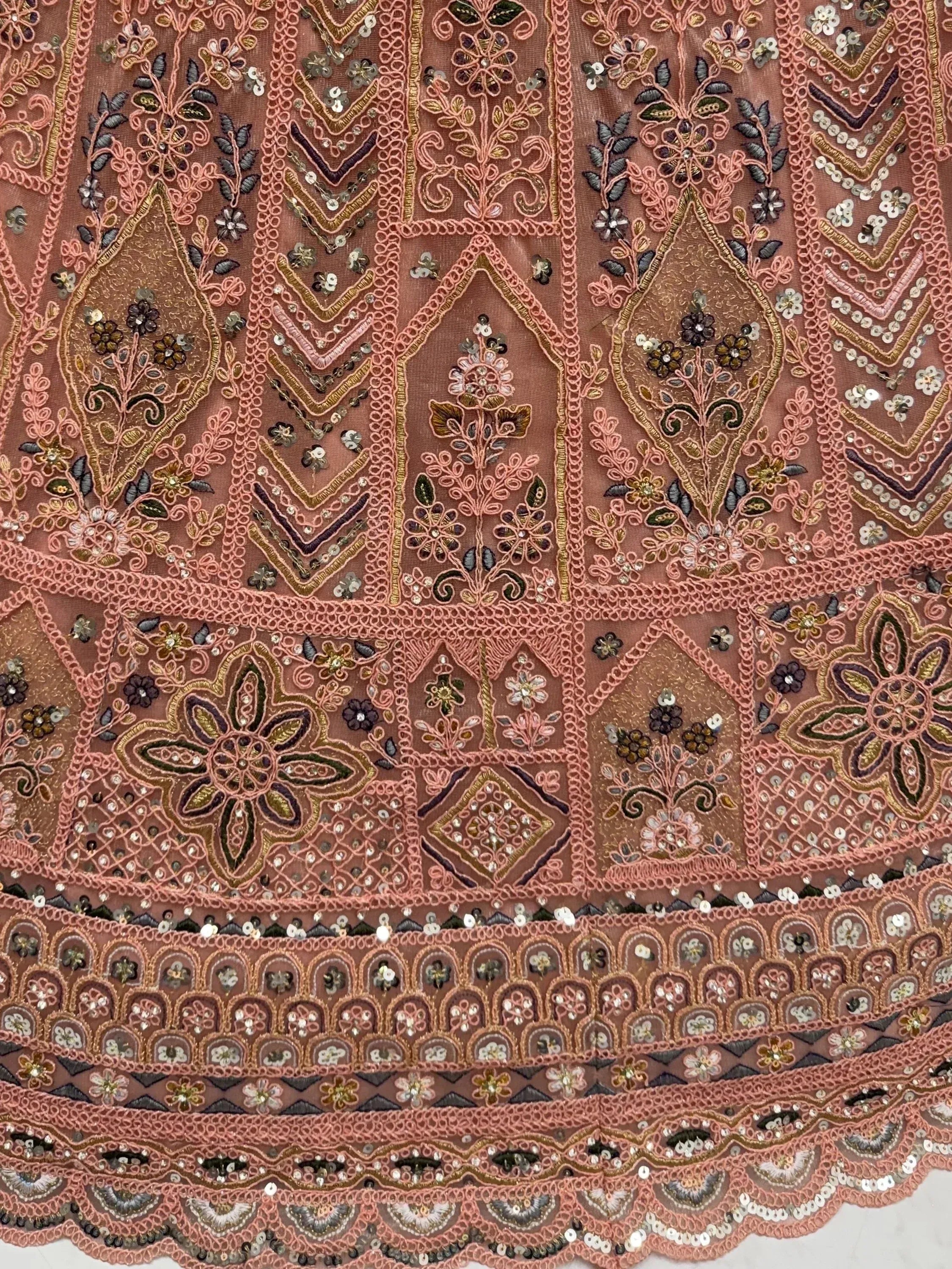 Glowing Peach Embroidered Net Wedding Wear Lehenga Choli with Dupatta