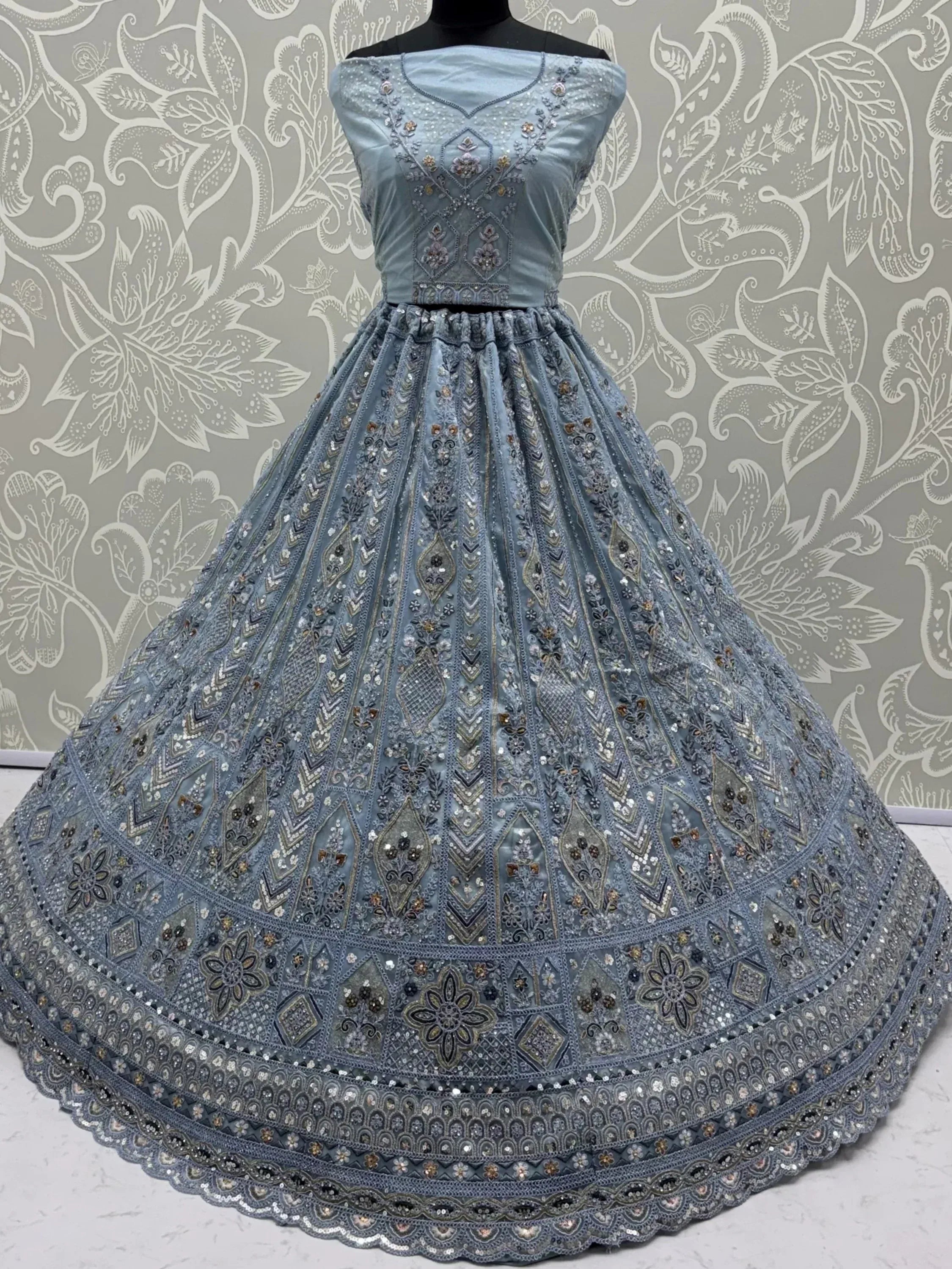 Incredible Blue Embroidered Net Party Wear Lehenga Choli with Dupatta