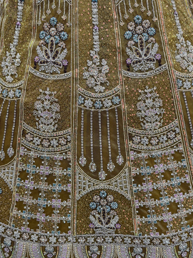 Dazzling Golden Multi Thread Work Net Reception Wear Lehenga Choli