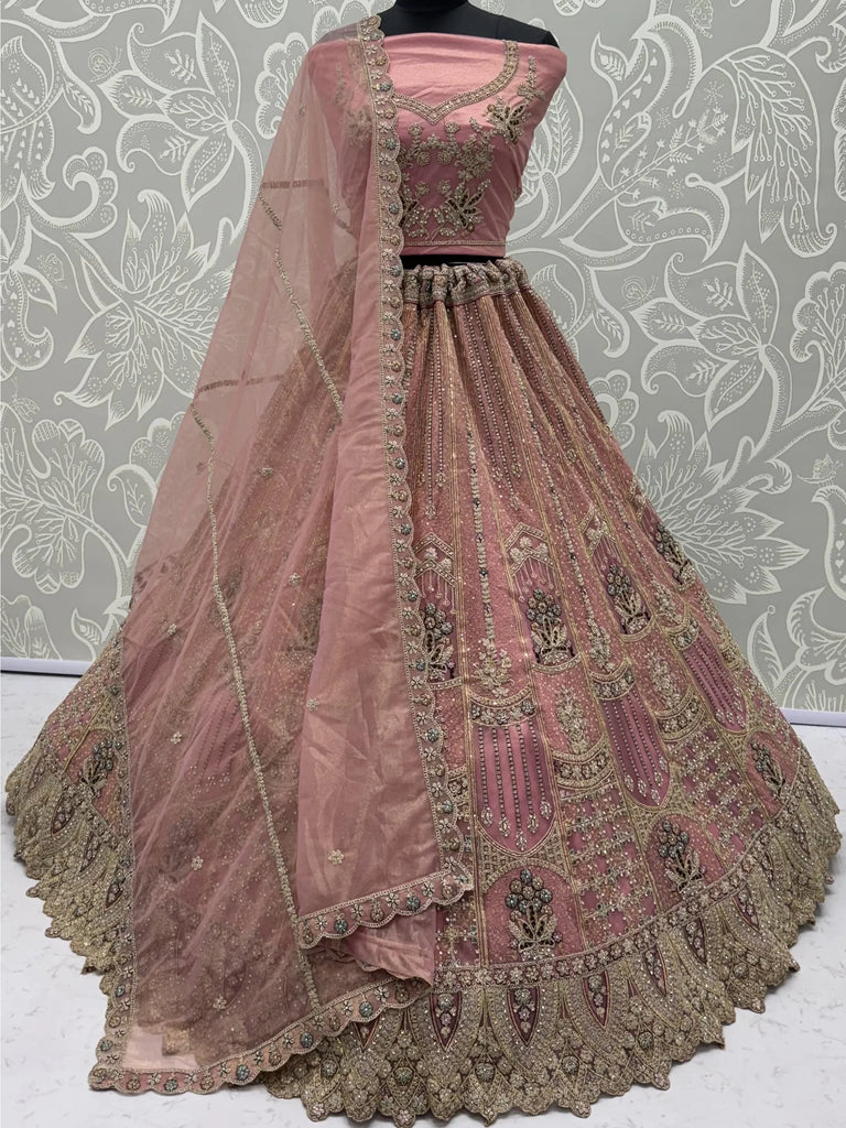 Gorgeous Pink Dori Embroidery Net Engagement Wear Lehenga With Blouse