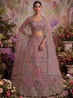 Gorgeous Pink Dori Embroidery Net Engagement Wear Lehenga With Blouse