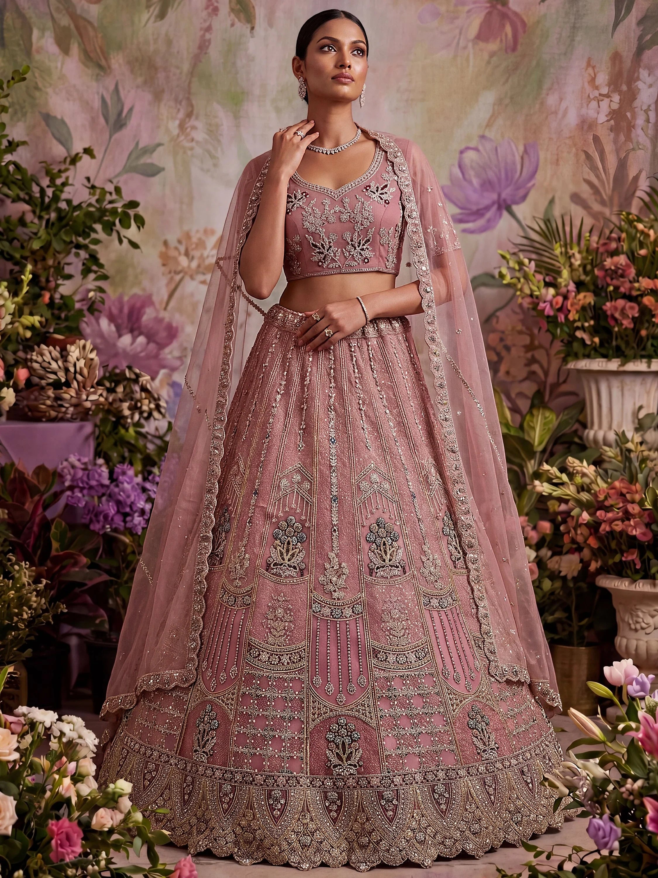 Gorgeous Pink Dori Embroidery Net Engagement Wear Lehenga With Blouse