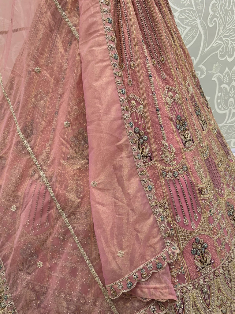 Gorgeous Pink Dori Embroidery Net Engagement Wear Lehenga With Blouse