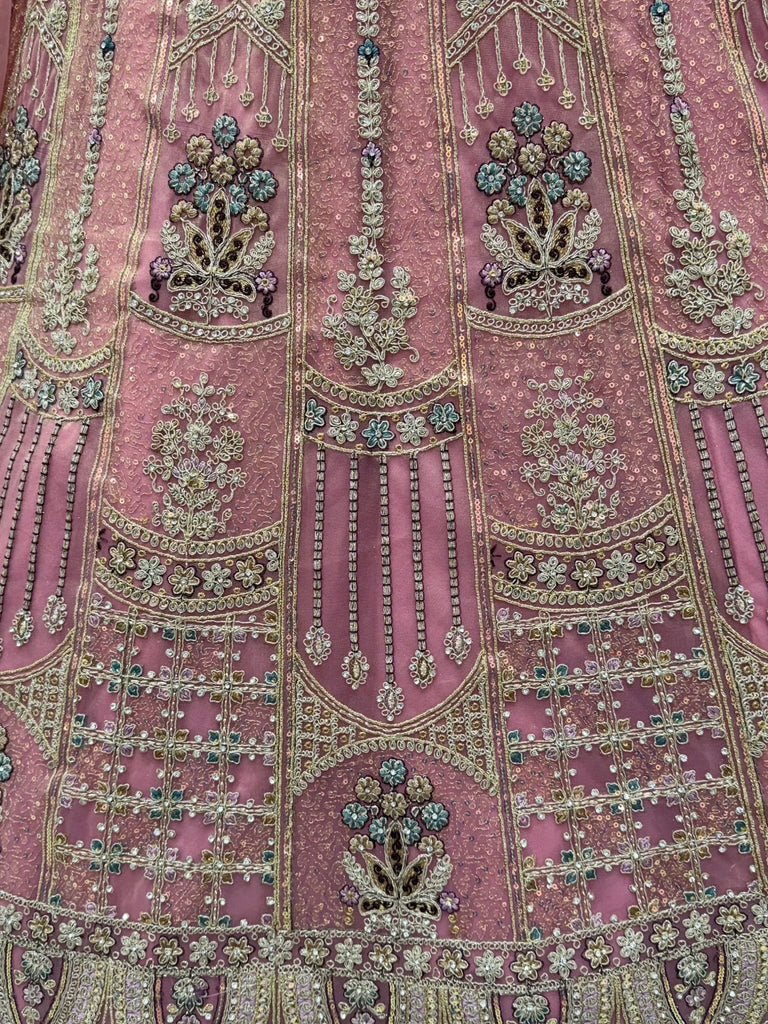 Gorgeous Pink Dori Embroidery Net Engagement Wear Lehenga With Blouse