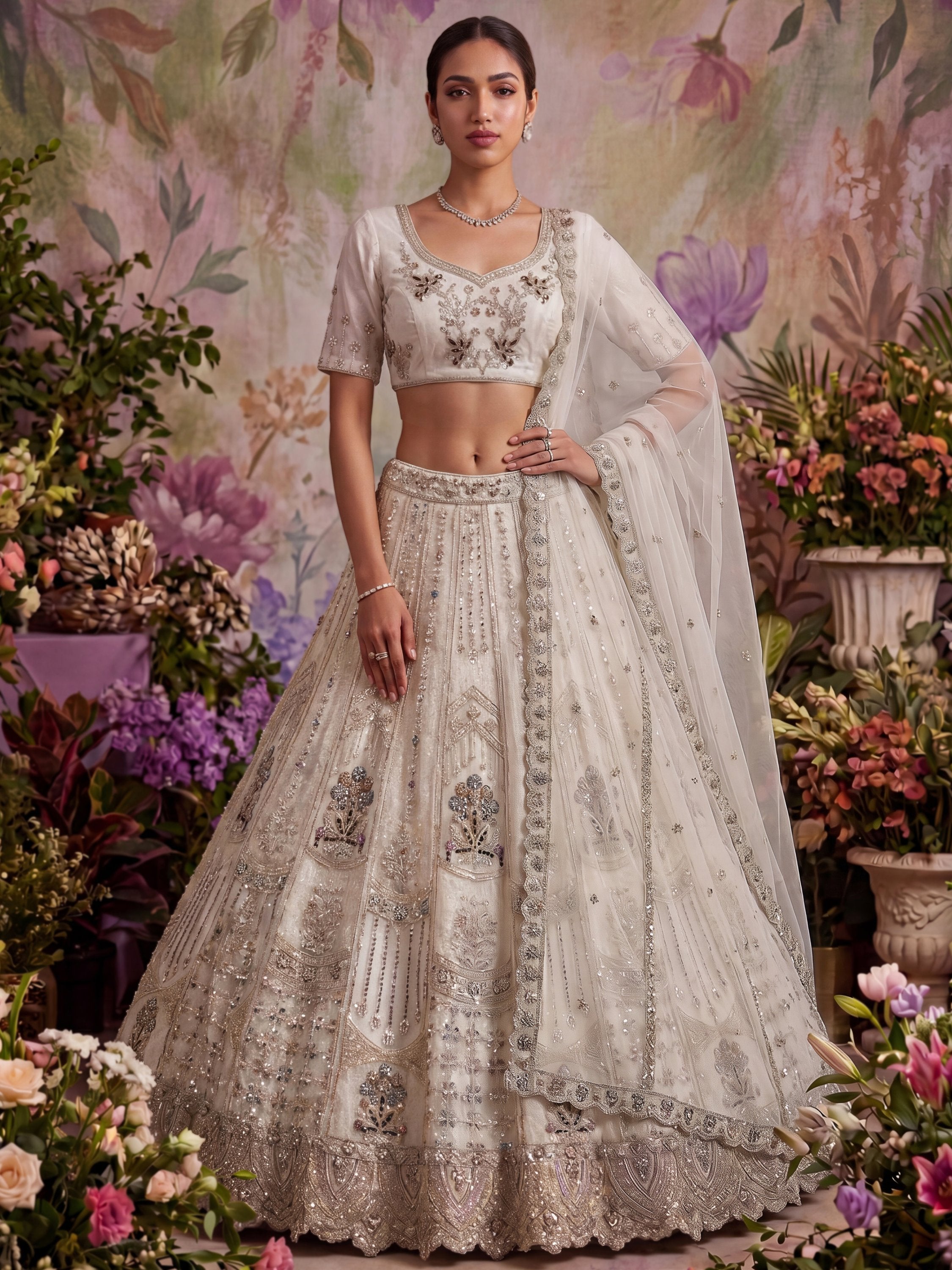 Fascinating White Sequin Net Traditional Lehenga Choli With Dupatta