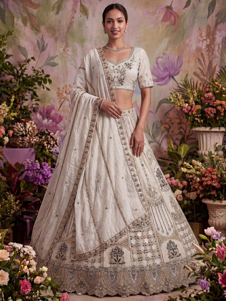 Fascinating White Sequin Net Traditional Lehenga Choli With Dupatta
