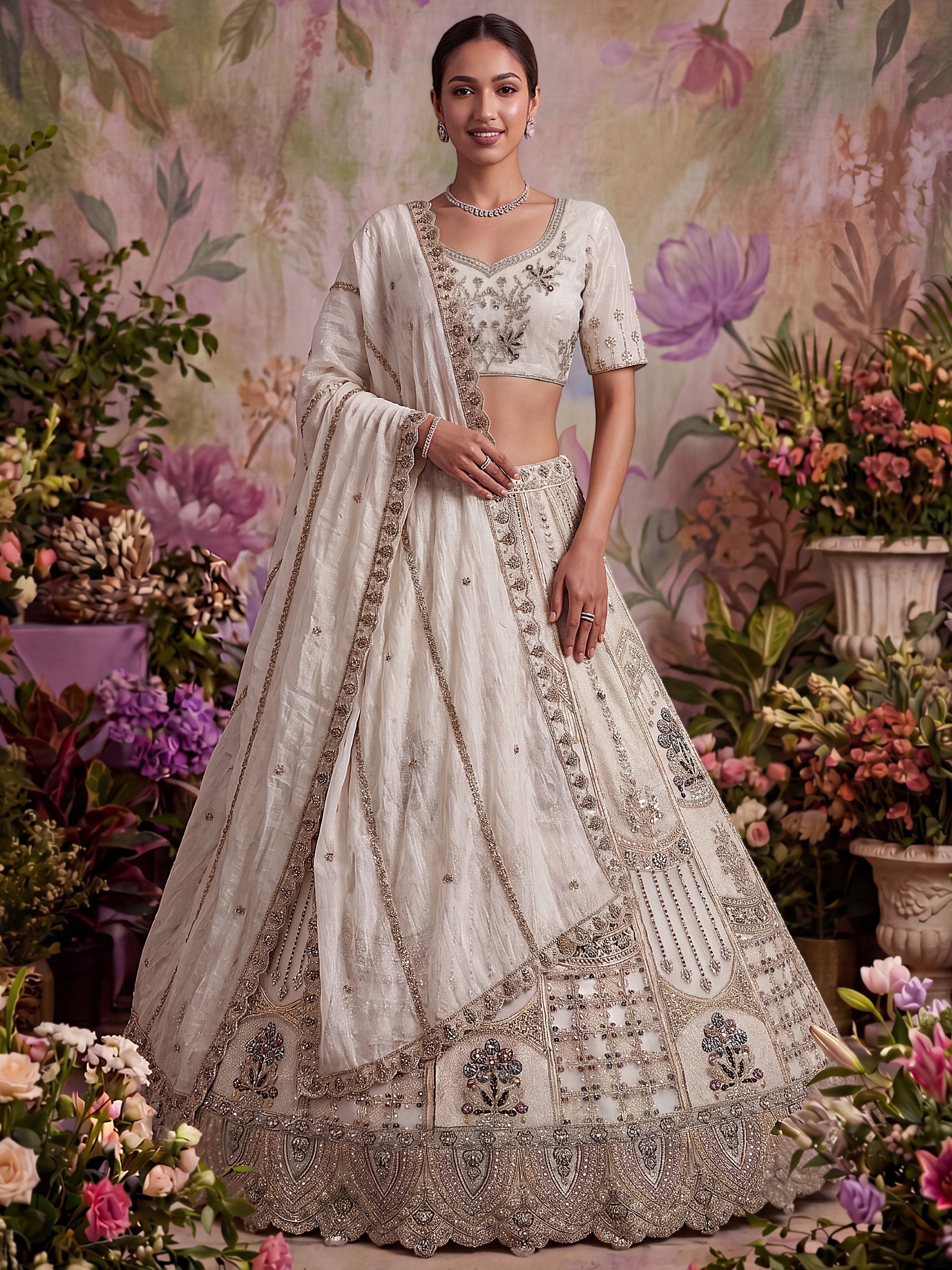 Fascinating White Sequin Net Traditional Lehenga Choli With Dupatta