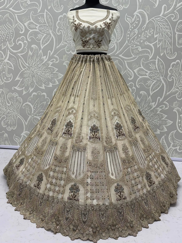 Fascinating White Sequin Net Traditional Lehenga Choli With Dupatta