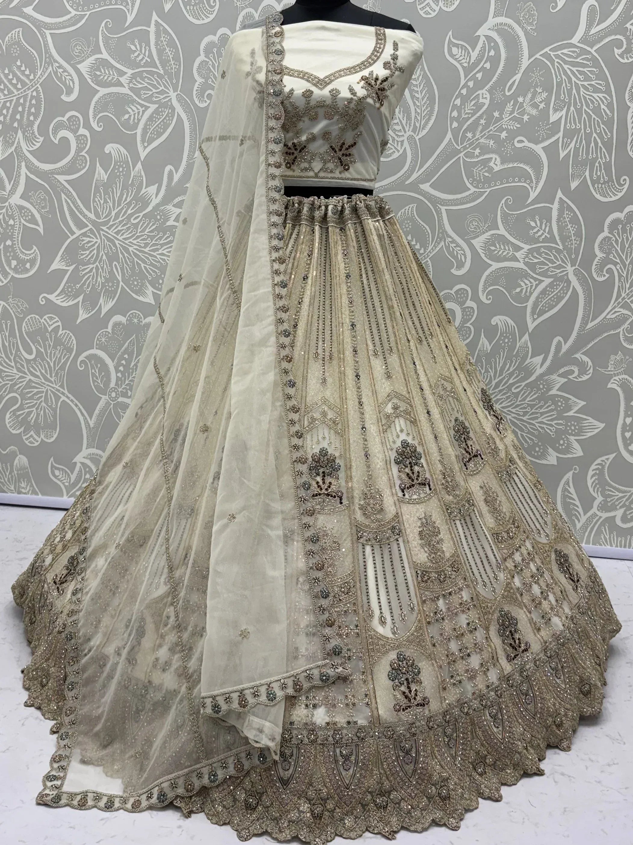 Fascinating White Sequin Net Traditional Lehenga Choli With Dupatta