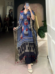 Amazing Blue Zari Weaving Jacquard Function Wear Kaftan