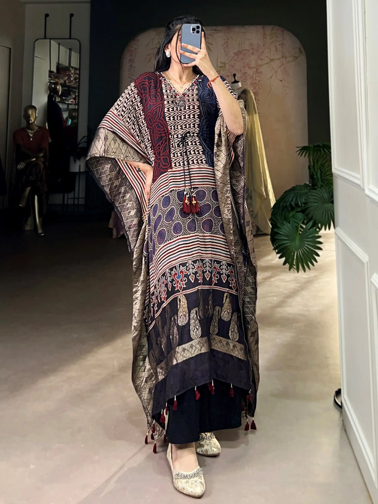 Alluring Multi-Color Zari Weaving Jacquard Festival Wear Kaftan
