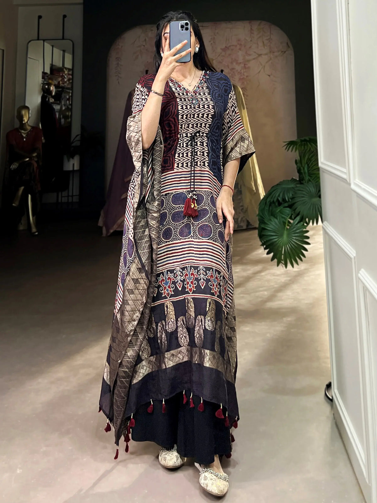 Alluring Multi-Color Zari Weaving Jacquard Festival Wear Kaftan