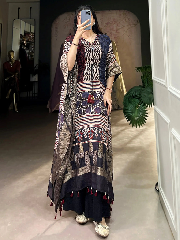 Alluring Multi-Color Zari Weaving Jacquard Festival Wear Kaftan